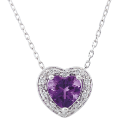 Collana Cuore Incantato - Oro bianco - 18 carati - 10 Diamanti - Ametista - 0.75 carati