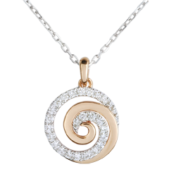 Collana Spirale d'amore - Oro bianco e Oro rosa - 18 carati - 24 Diamanti - 0.12 carati