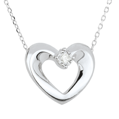 Collar Corazón - oro blanco 9 quilates y diamante - 45 cm