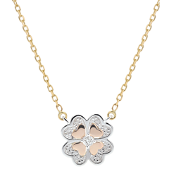 Collier Blüte - Dreierlei Gold und Diamanten - Glitzernder Klee