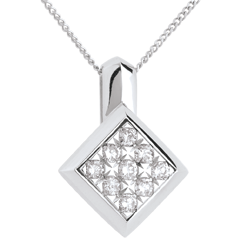 Collier damier or blanc 18 carats pavé - 0.25 carats