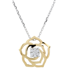 Collier Éclosion- Rose Absolue - or blanc et or jaune 18 carats