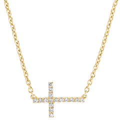 Collier Fraîcheur - Croix - or jaune 9 carats et diamants