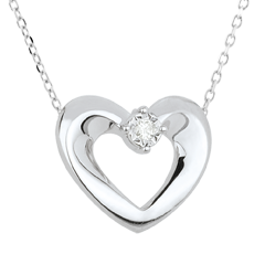 Collier joli coeur or blanc 9 carats et diamant - 45 cm