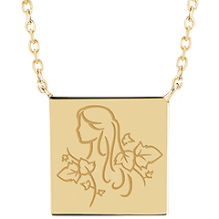 Collier médaille carrée gravée - Vierge - or jaune 9 carats - Collection Zodiac Yours - Edenly Yours