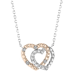 Collier Précieux Secret - Cœur Complices - or blanc et or rose 9 carats et diamants