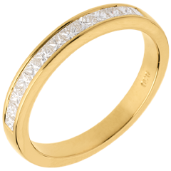 Verighetă din aur galben de 18K semi pavată - setare bară - 0.5 carate - 13 diamante