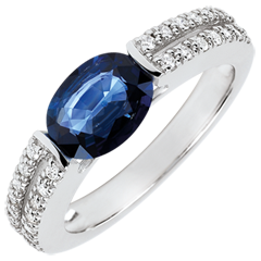 Inel de logodnă Victoria - safir 1.7 carate şi diamante - aur alb de 18K