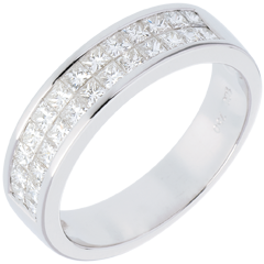 Verighetă din aur alb de 18K semi pavată - setare bară în două rânduri - 1 carat