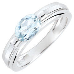 Bague de Fiançailles Victoire variation - aigue-marine 0.65 carat - or blanc 18 carats