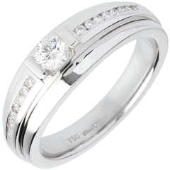 Bague de Fiançailles Solitaire Destinée - Eugénie variation - diamant 0.22 carat - or blanc 18 carats