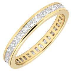 Alliance or jaune 18 carats pavée - serti rail - 1.02 carats - diamants princesses - Tour complet