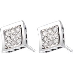 Boucles d'oreilles empreinte - puces or blanc 18 carats pavées - 0.27 carats - 18 diamants