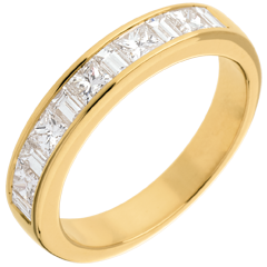 Semi-paved wedding ring yellow gold channel setting - 1 carat