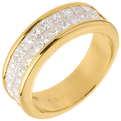 Alliance or jaune 18 carats semi pavée - serti rail 2 rangs - 1.5 carats
