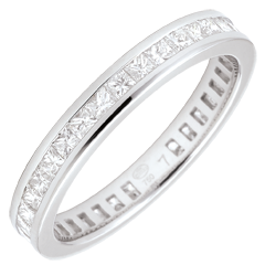 Weddingring white gold paved - rail setting - 1.02 carat - Princess diamond - Complete Round