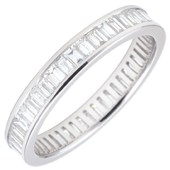 Weddingring white gold paved - rail setting - 1.22 carat - baguette diamonds - Complete Round