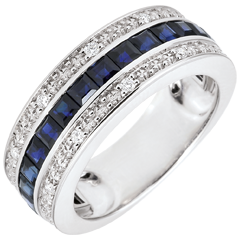 Bague Constellation - Zodiaque - saphirs bleus et diamants - or blanc 9 carats