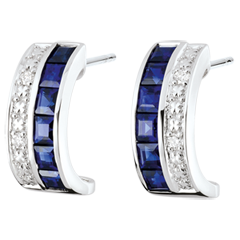 Orecchini a cerchio Costellazione - Zodiaco - zaffiri blu e diamanti - oro bianco 9 carati