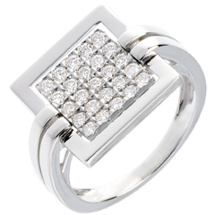 Anello Impronta - Oro bianco pavé - 18 carati - 25 Diamanti - 0.45 carati 