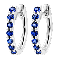 Créoles Oiseau de Paradis - semi pavées - or blanc 18 carats et saphirs