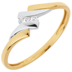 Inel Trilogie Cuib Preţios - Melodie - diamant 0.04 carate - aur alb şi aur galben de 18K