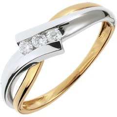 Trilogie Cuib Preţios - Solfegiu - aur alb şi aur galben de 18K - 3 diamante