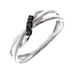 Inel trilogie cerc diamante negre - aur alb de 18K
