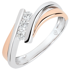 Inel de logodnă Cuib Preţios - Trilogie diamant model mare - aur roz şi aur alb de 18K