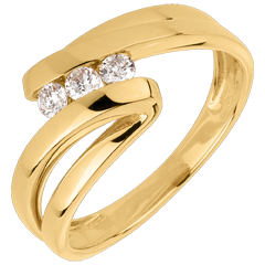Inel Trilogie Cuib Preţios - Naiade - aur galben de 18K - 3 diamante