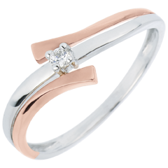 Inel Solitaire Cuib Preţios - Lumină variantă - diamant 0.032 carate - aur alb şi aur roz de 18K