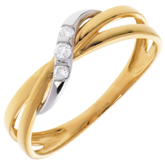 Inel Trilogie Cerc - 3 diamante - aur alb şi aur galben de 18K