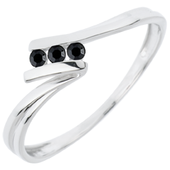 Inel Trilogie Cuib Preţios - Euforie - aur alb de 18K - diamante negre