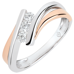 Inel de logodnă Cuib Preţios - Trilogie diamant model mare - aur roz şi aur alb de 9K