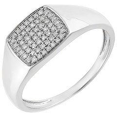 Ring Dämmerschein - Siegelring Äneas mit Diamanten - 18 Karat Weißgold und Diamanten