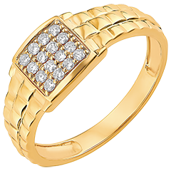 Ring Dämmerschein - Siegelring mit Gliederoptik - 18 Karat Gelbgold und Diamanten