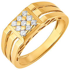 Ring Dämmerschein - Siegelring mit Pavé und Ausschnitten - 18 Karat Gelbgold und Diamanten