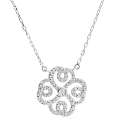 Collier Destinée- Trèfle Arabesque - or blanc 9 carats et diamants