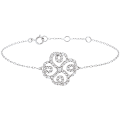 Bracciale Solitario Destino - Quadrifoglio Arabesco - Oro bianco - 9 carati - Diamanti 