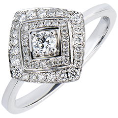 Anillo de Compromiso Destino - Doble Halo Geométrico - oro blanco de 9 quilates y diamantes