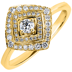 Verlovingsring Destiny - Geometrische dubbele halo - 18 karaat geelgoud met diamanten