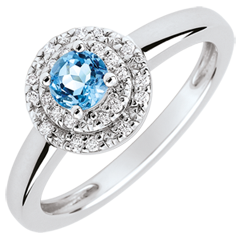 Verlovingsring Destiny - dubbele halo - topaas 0.3 karaat en Diamanten -18 karaat witgoud