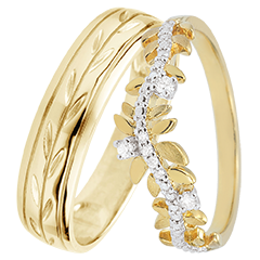 Dúo de alianzas Jardin Enchanté – oro amarillo y diamantes – 9 quilates