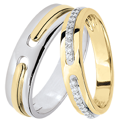 Dúo de alianzas Promesse – Oro amarillo y blanco & diamantes – 9 quilates Dúo de alianzas Promesse – Oro amarillo y blanco & diamantes – 9 quilates
