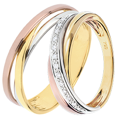 Duo d'alliances Saturne Variation - Trois or & diamants - 18 carats