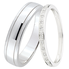 Duo di fedi Horizon & Éclat de diamants – Oro bianco & diamanti – 18 carati