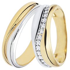 Duo obrączek Amour – złoto żółte i białe & diamenty – 18 karatów