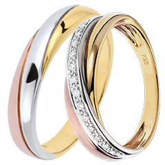 Duo obrączek Saturne – Trzy kolory złota i diamenty – Złoto 18k