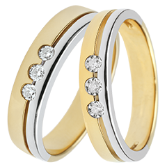 Duo verighete Olympia – Aur galben, aur alb & diamante – 9 carate