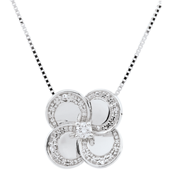 Collier Éclosion - Trèfle Blanc - or blanc 9 carats et diamants